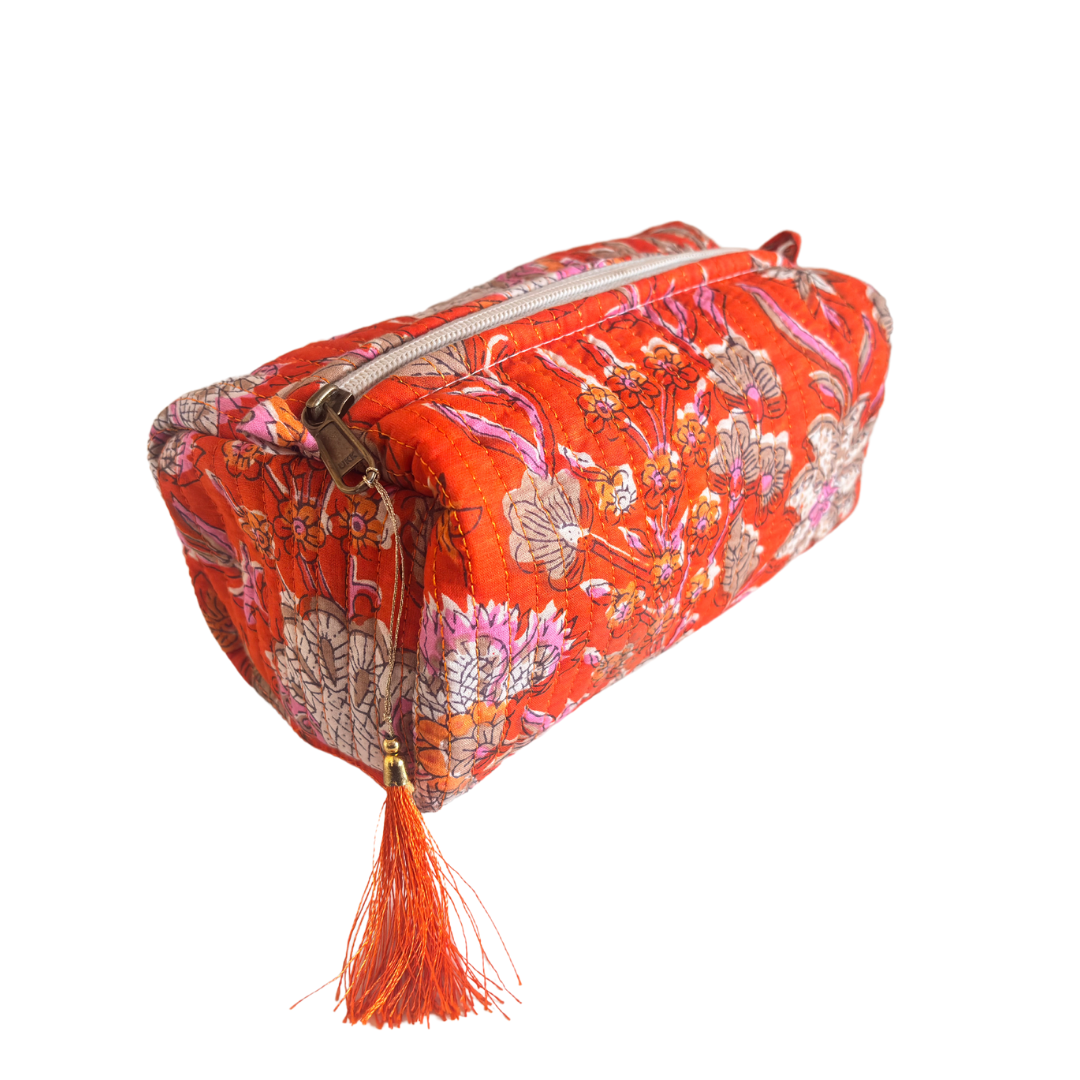 Premium Waterproof Red Quilted Cotton Multi Purpose Pouch for Men & Women | Cosmetic Makeup Medicine Toiletry Travel Organizer Pouch - The House of RajPadmini