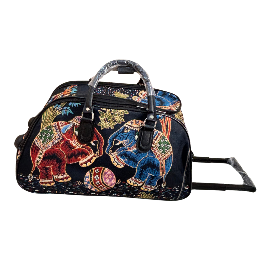Fully Waterproof Elephant Printed Travel Duffle Trolley Bag