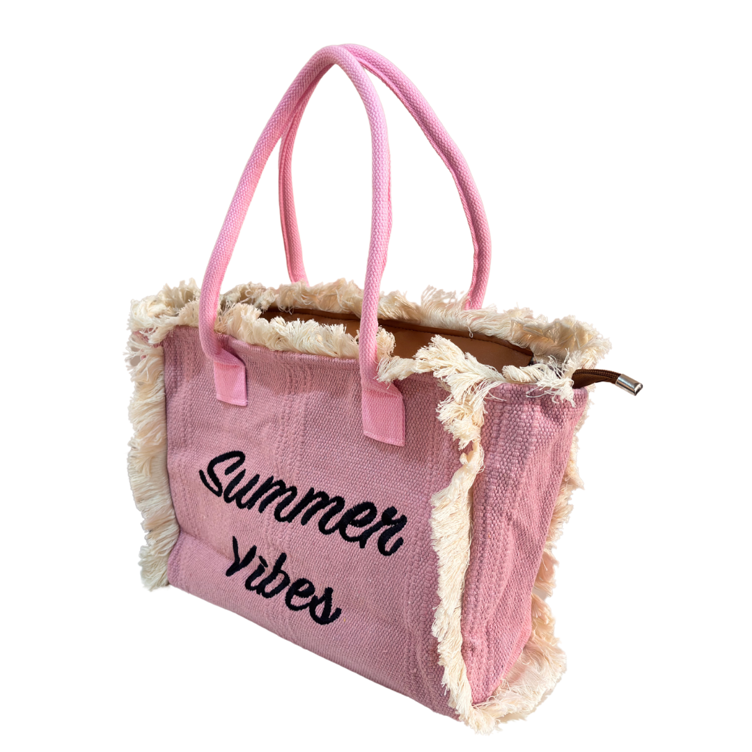 Handcrafted Pastel Pink Canvas Tote Bag