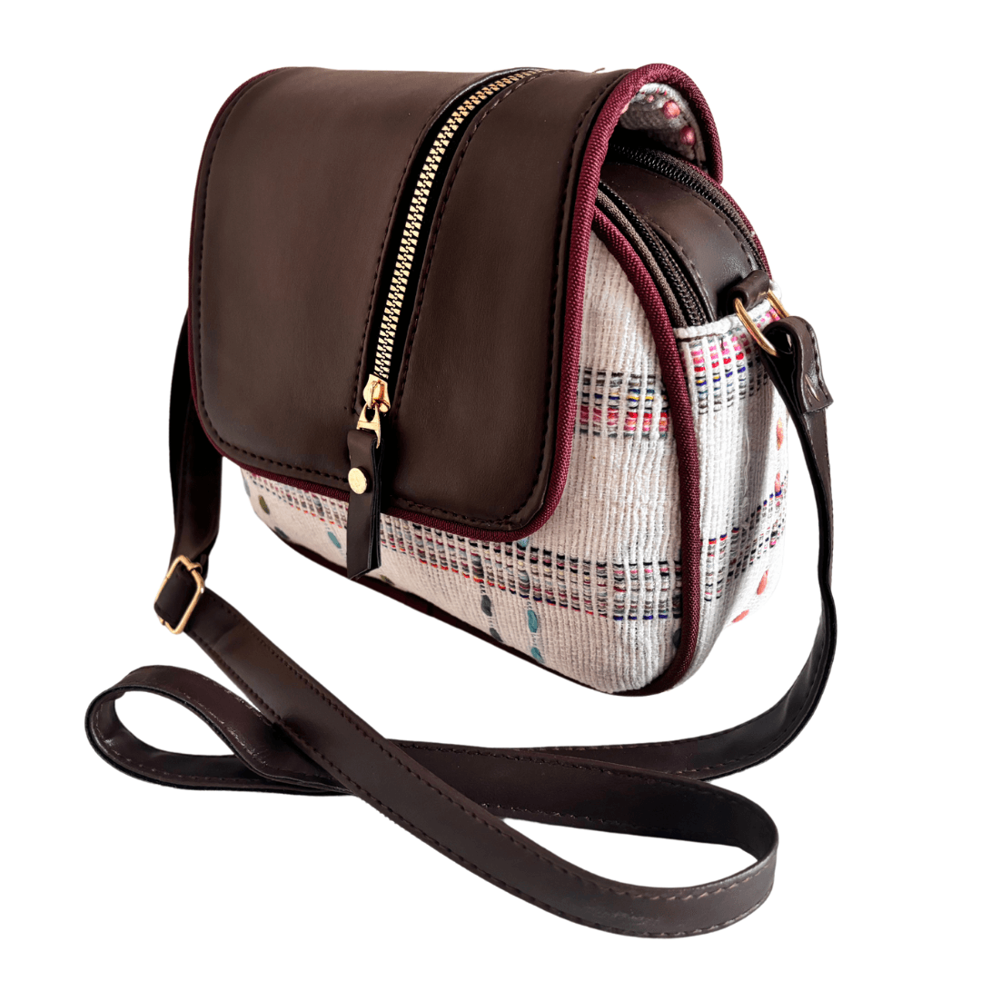 The Saheli Edition:- Women's White Jute Cross Zip Sling Bag - The House of RajPadmini
