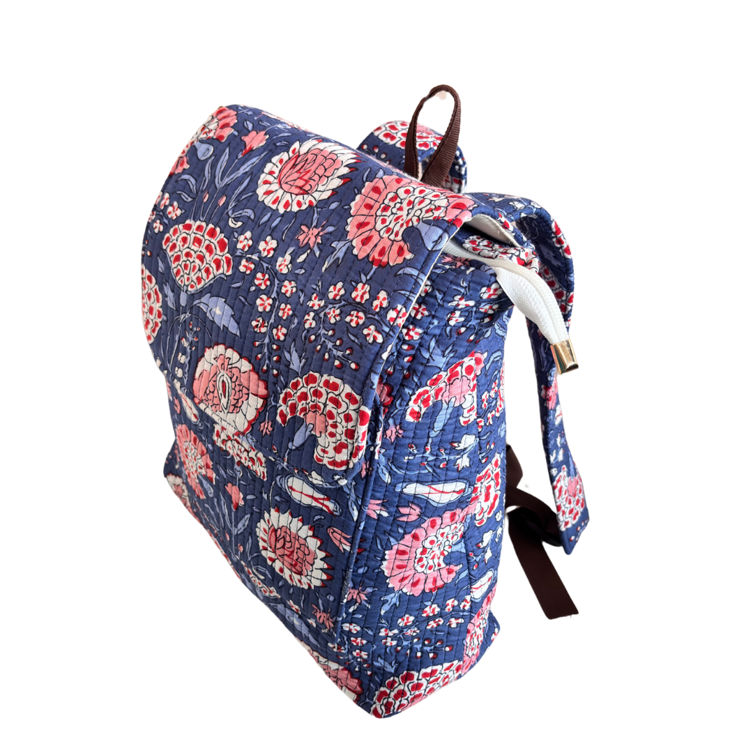 The Jungle Book Edition:- Premium Quilted Cotton Blue Backpack with Floral Print Design