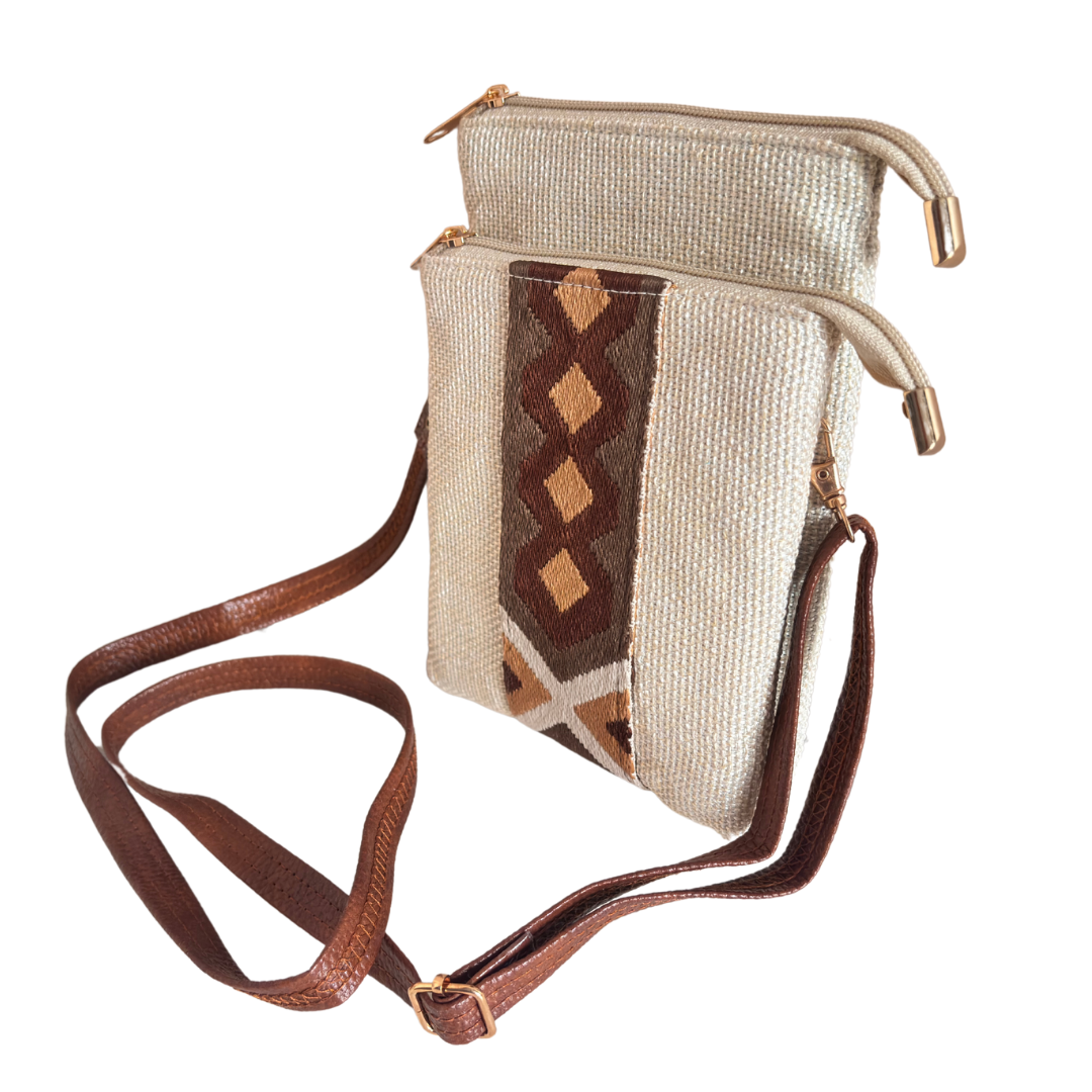 The Handcrafted Multipocket White Jute Crossbody Mobile Bag