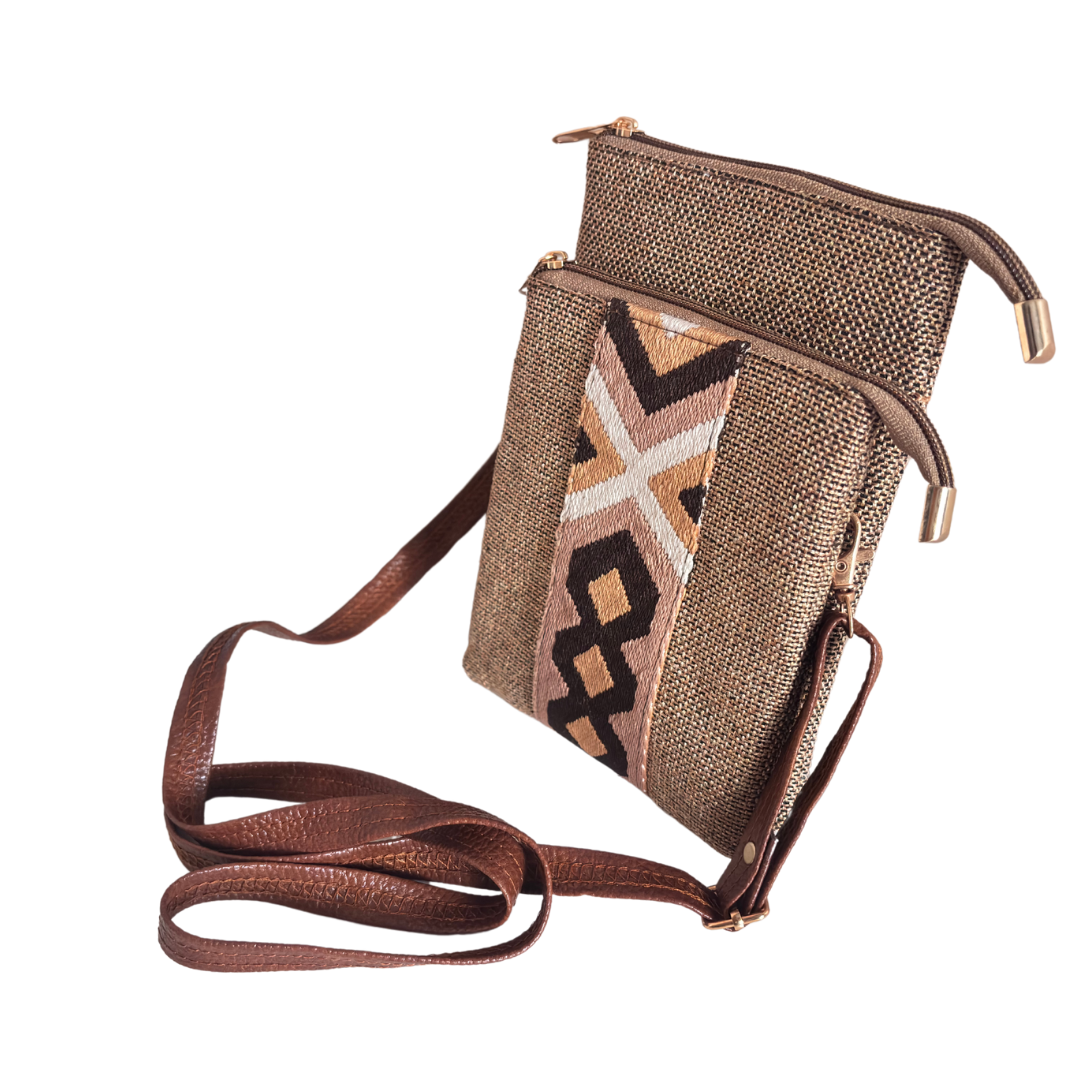 The Handcrafted Multipocket Brown Jute Crossbody Mobile Bag