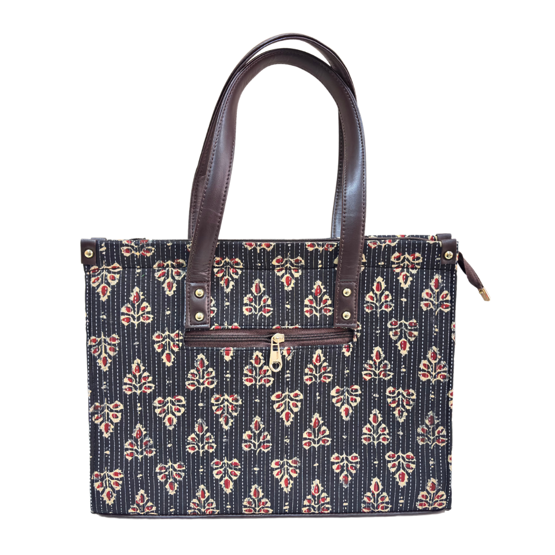 Atrangi Edition:- Handblock Printed Black Tote Bag with complimentary Pouch - The House of RajPadmini