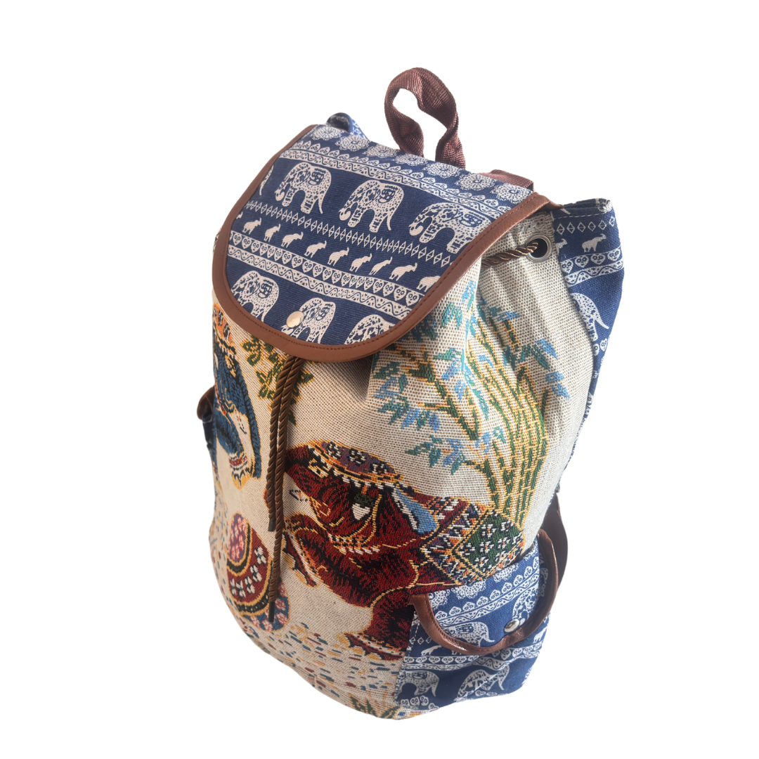 Trekking Paradise Edition: Canvas Elephant Football Print Drawstring Backpack