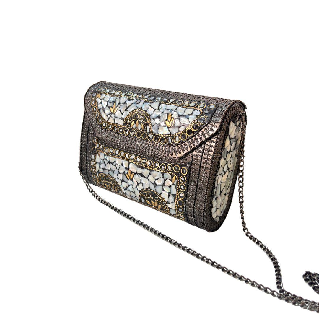 Premium Handcrafted Stone Metal Box Clutch - The House of RajPadmini