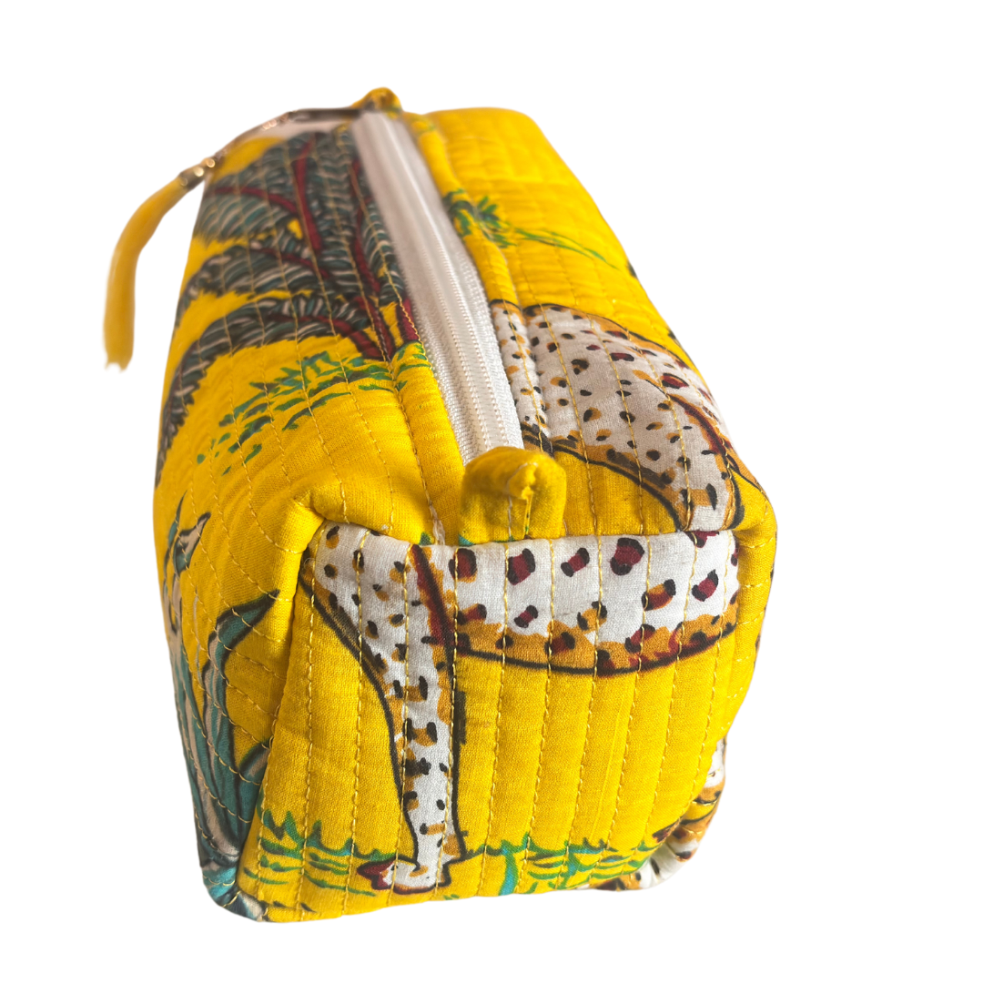 Premium Waterproof Yellow Quilted Cotton Multi Purpose Pouch for Men & Women | Cosmetic Makeup Medicine Toiletry Travel Organizer Pouch - The House of RajPadmini