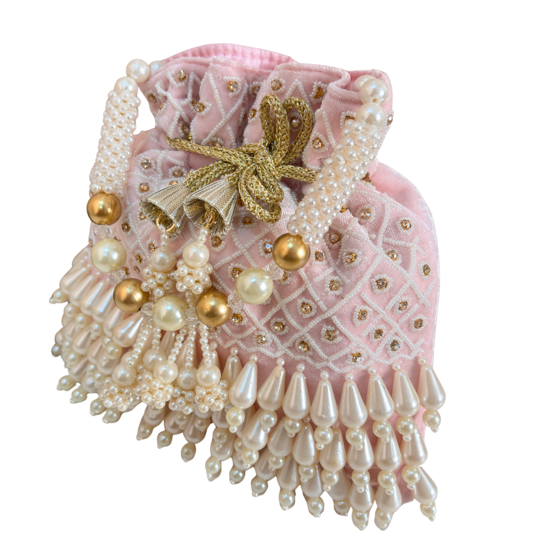 The House of RajPadmini Velvet Pearl Embroidered Potli Bag