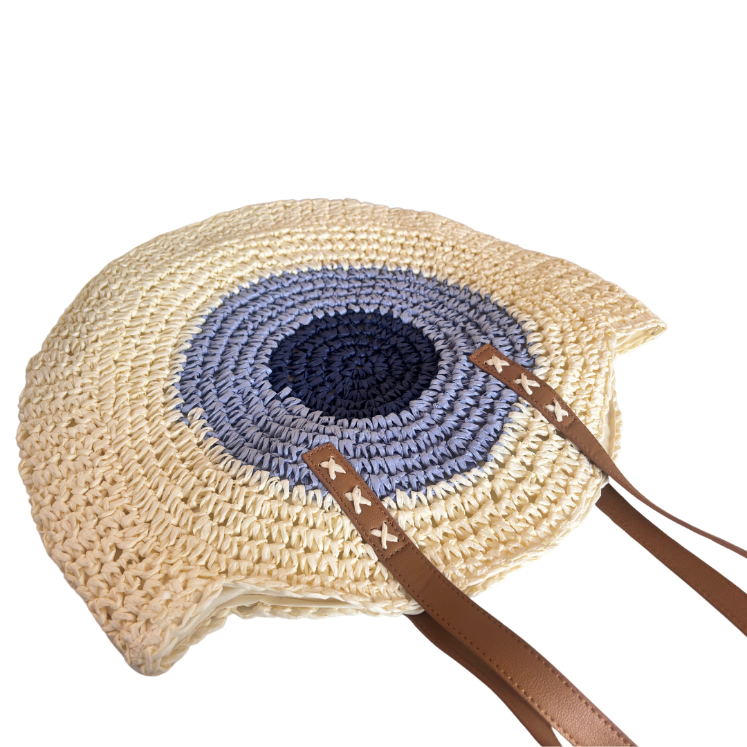 The Beach Party Edition - Premium Evil Eye Round White Straw Beach Tote