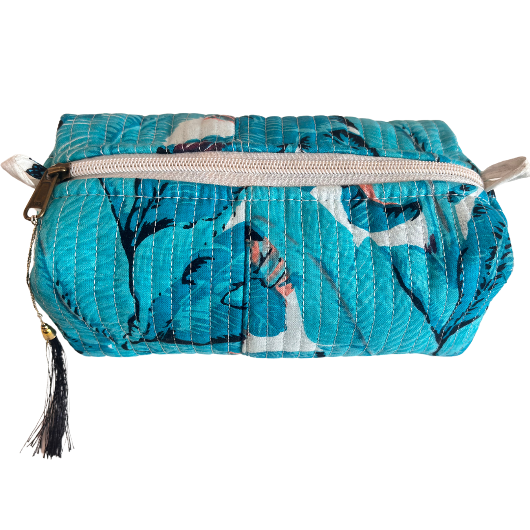 Premium Waterproof Green Quilted Cotton Multi Purpose Pouch for Men & Women | Cosmetic Makeup Medicine Toiletry Travel Organizer Pouch - The House of RajPadmini