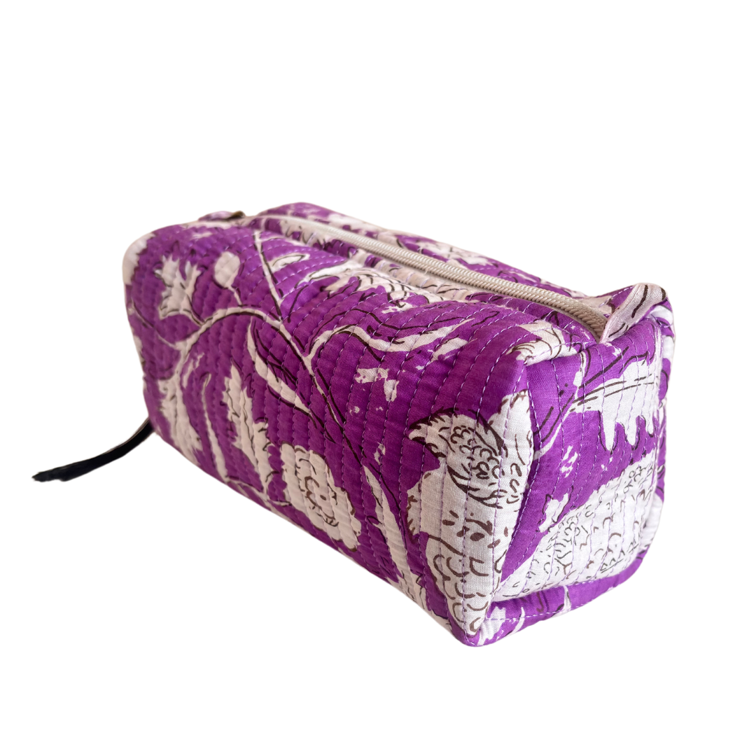 Premium Waterproof Purple Quilted Cotton Multi Purpose Pouch for Men & Women | Cosmetic Makeup Medicine Toiletry Travel Organizer Pouch - The House of RajPadmini