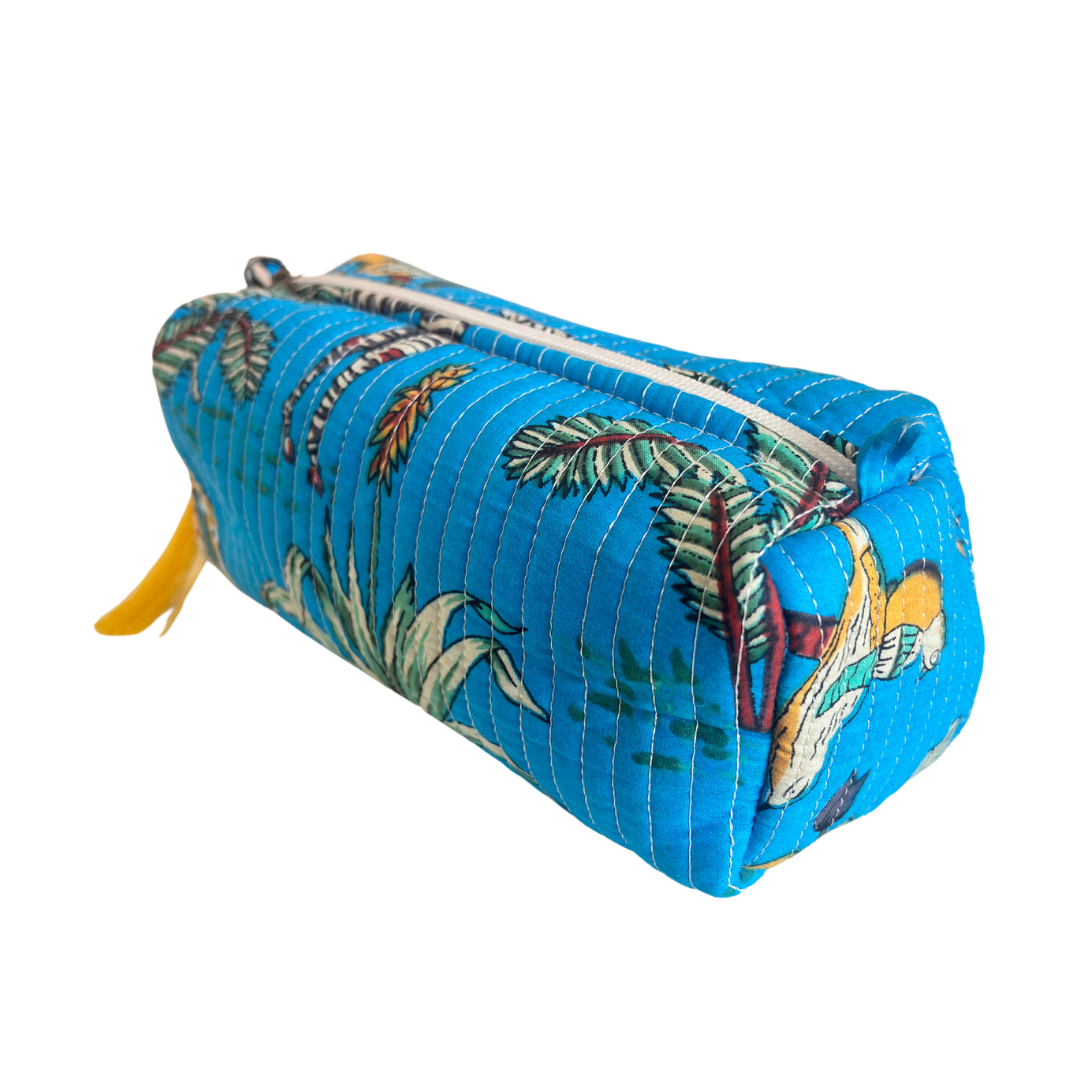 Premium Waterproof Blue Quilted Cotton Multi Purpose Pouch for Men & Women | Cosmetic Makeup Medicine Toiletry Travel Organizer Pouch - The House of RajPadmini