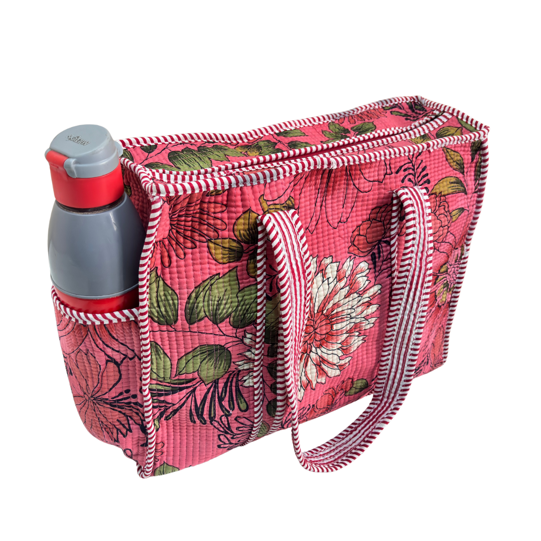 RajPadmini 4-in-1 Festive Gifting COMBO : Premium Quilted Tote Bag + 3 Waterproof Pouches = Your Complete Organization Solution!