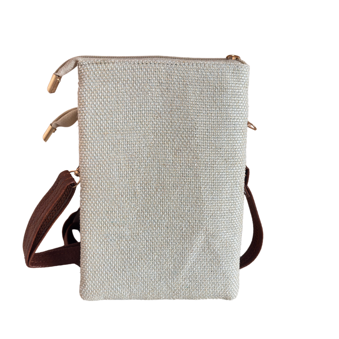 The Handcrafted Multipocket White Jute Crossbody Mobile Bag