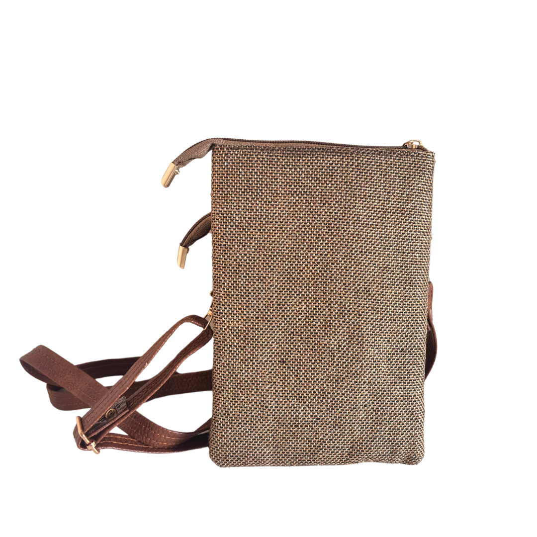 The Handcrafted Multipocket Brown Jute Crossbody Mobile Bag