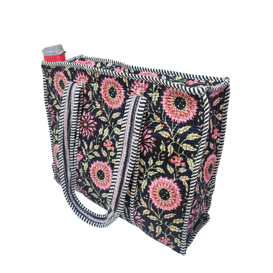 Artisan Quilted Bloom Cotton Tote - Handcrafted Shopping Companion