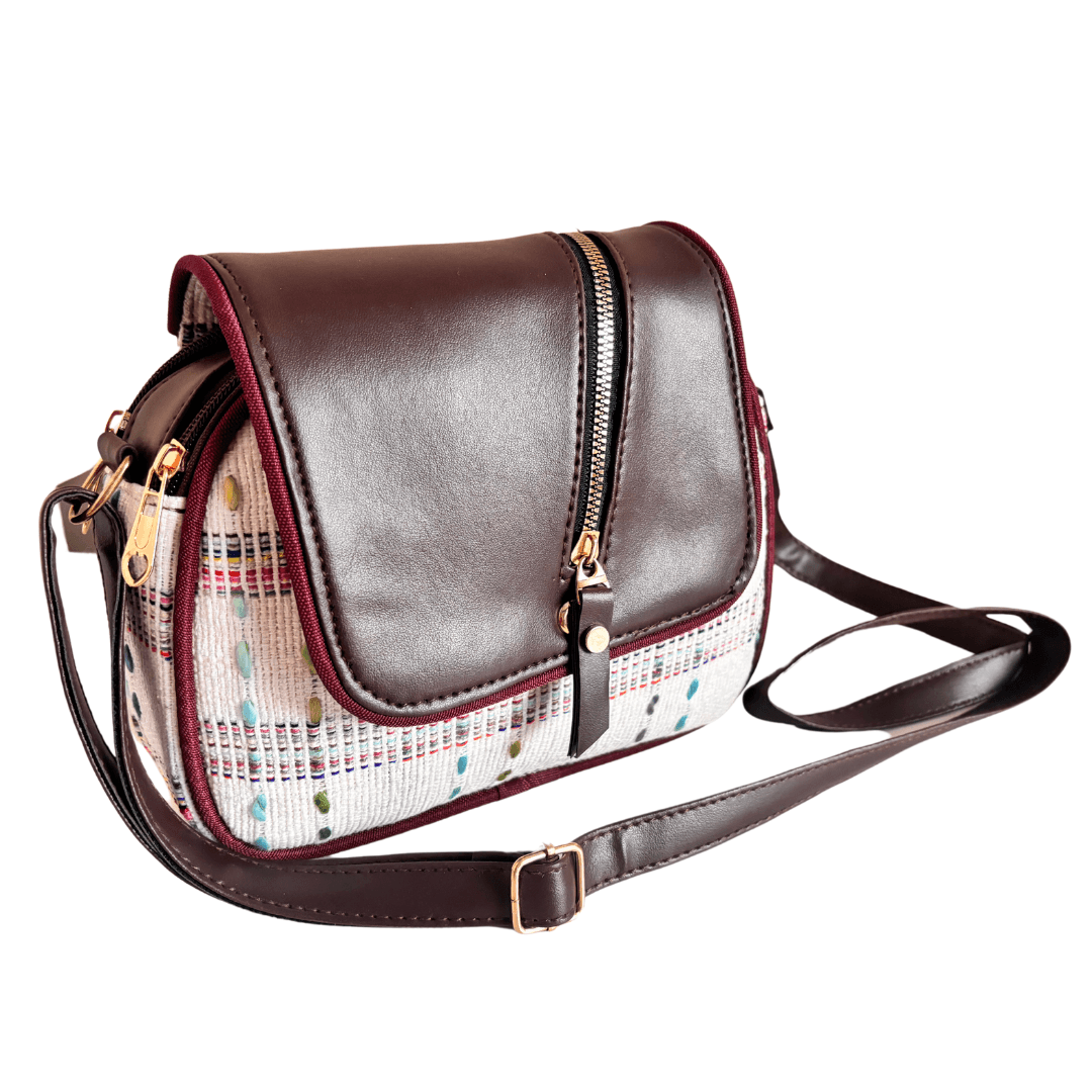 The Saheli Edition:- Women's White Jute Cross Zip Sling Bag - The House of RajPadmini