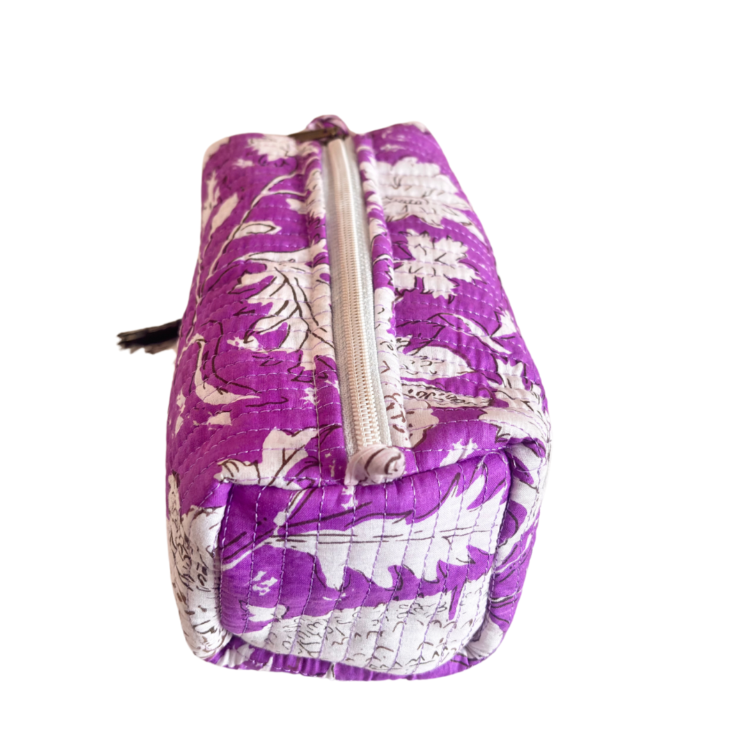 Premium Waterproof Purple Quilted Cotton Multi Purpose Pouch for Men & Women | Cosmetic Makeup Medicine Toiletry Travel Organizer Pouch - The House of RajPadmini