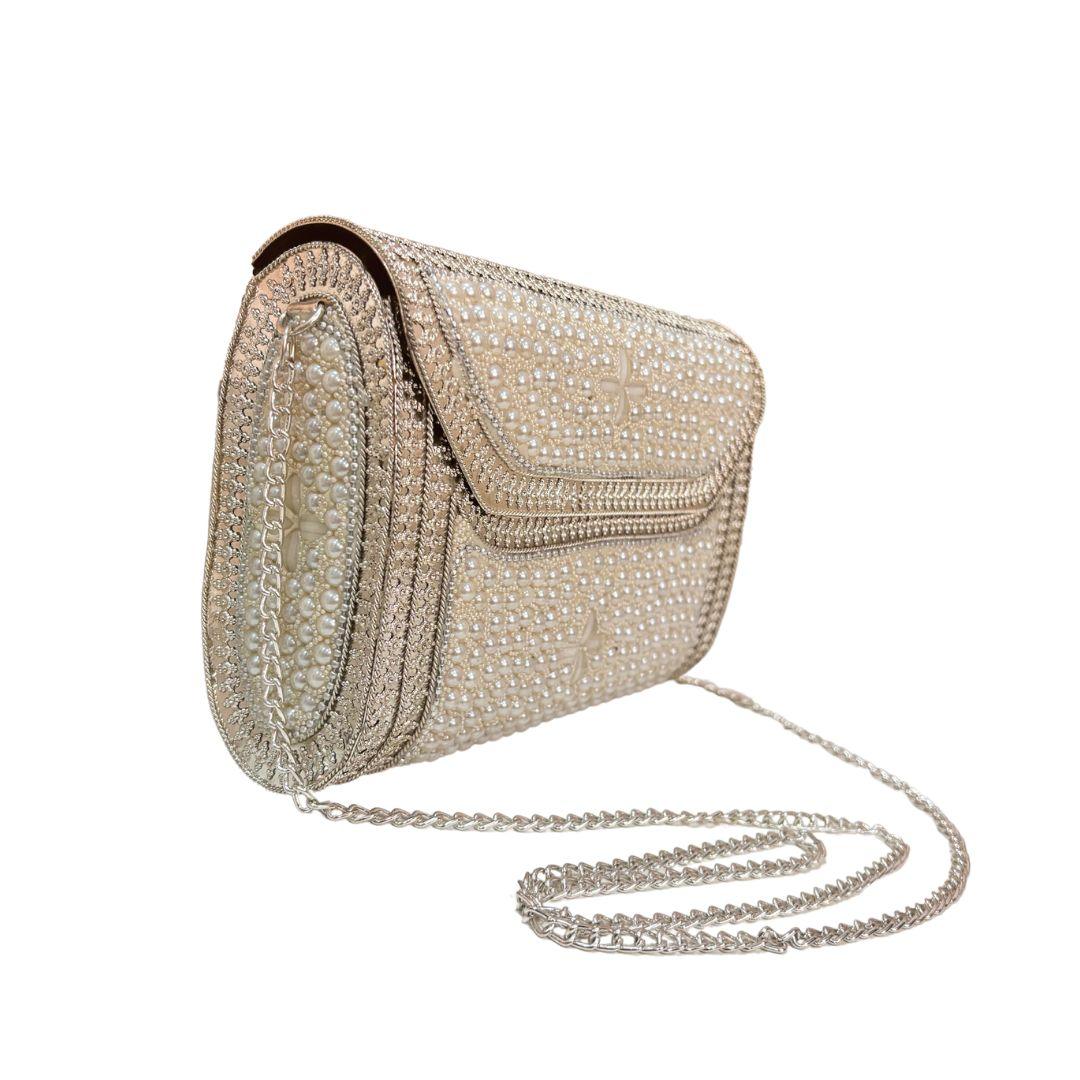 Premium Handcrafted Pearl Metal Box Clutch - The House of RajPadmini