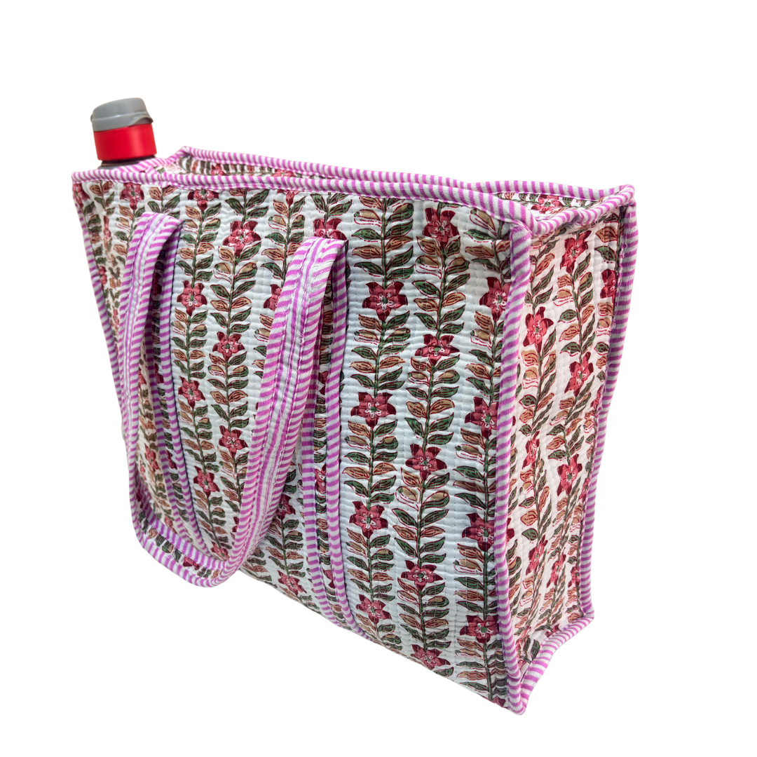 Artisan Quilted Bloom Cotton Tote - Handcrafted Shopping Companion