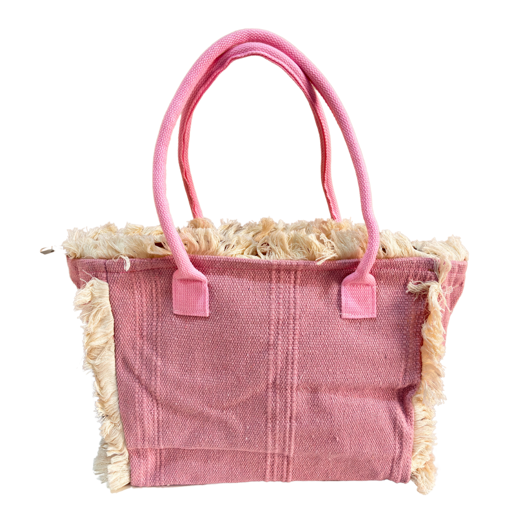 Handcrafted Pastel Pink Canvas Tote Bag