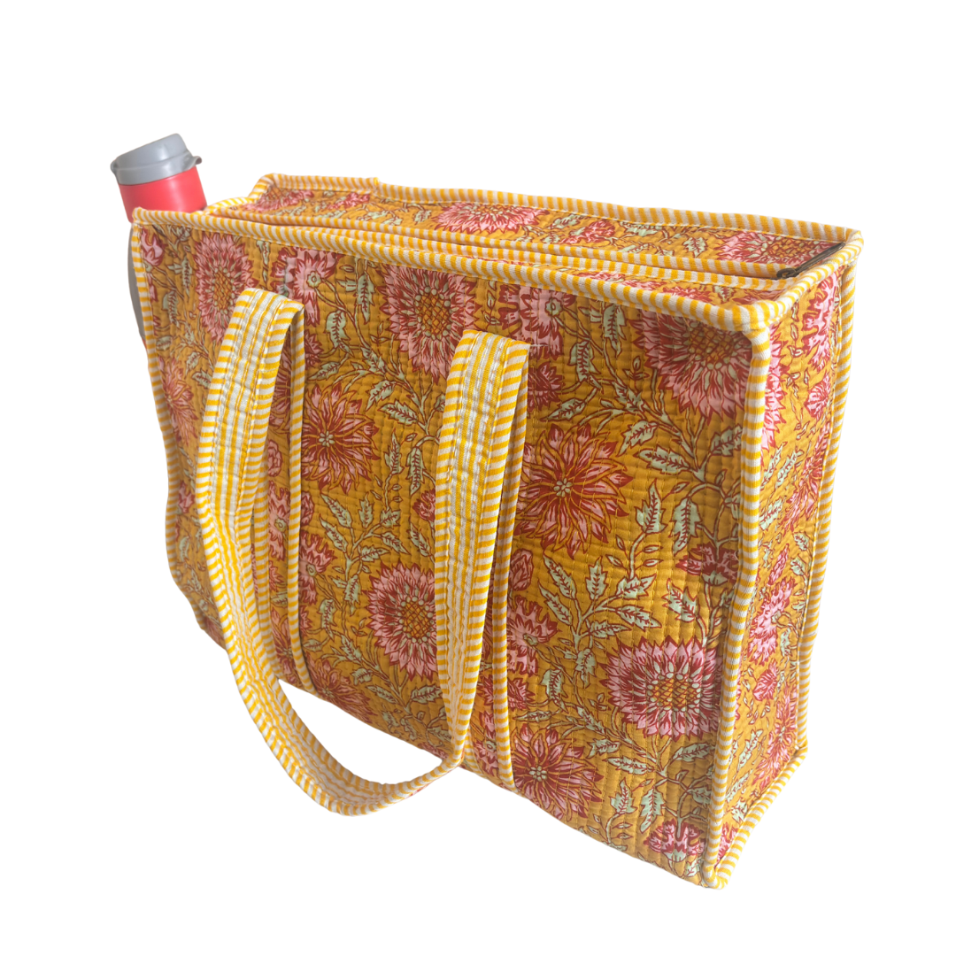 Artisan Quilted Bloom Cotton Tote - Handcrafted Shopping Companion
