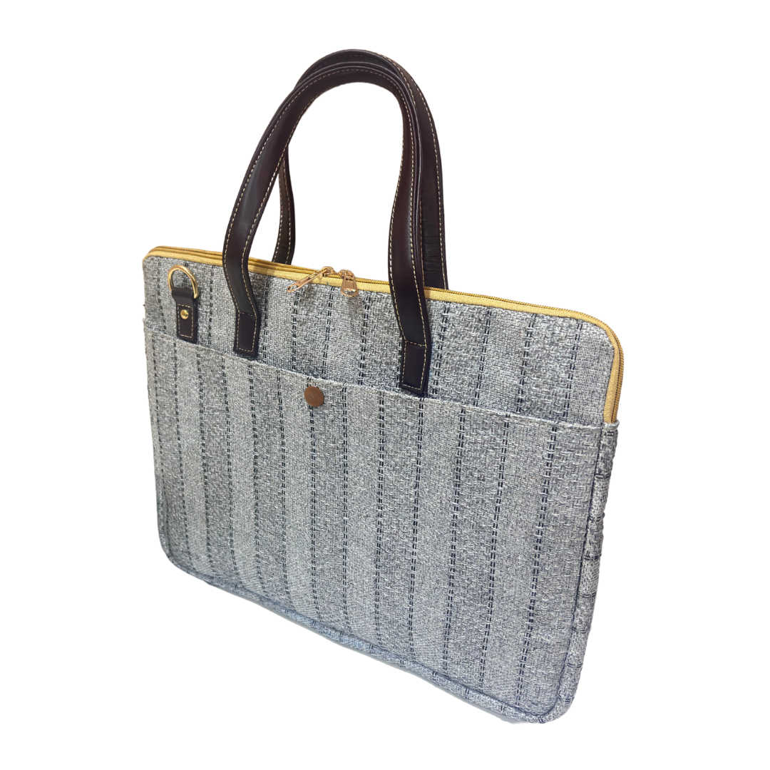 Premium Handcrafted Jute Laptop Sleeve Cover with Adjustable Shoulder Strap and Padded Partition