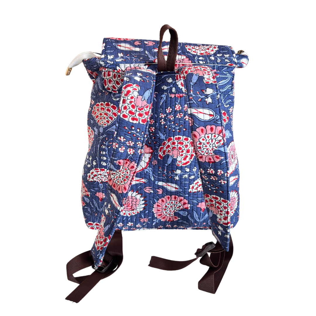 The Jungle Book Edition:- Premium Quilted Cotton Blue Backpack with Floral Print Design