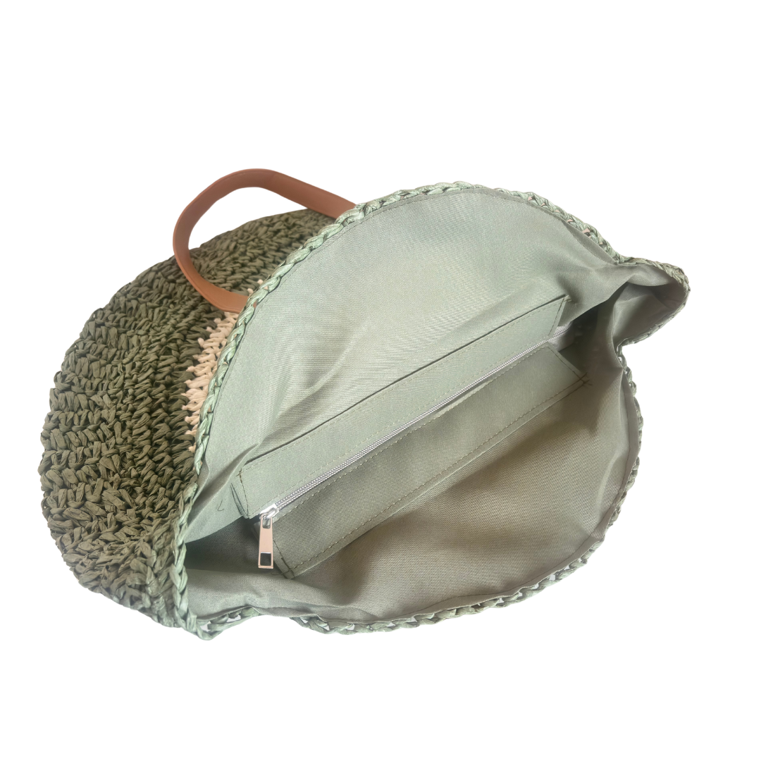 The Beach Party Edition - Premium Evil Eye Round Green Straw Beach Tote