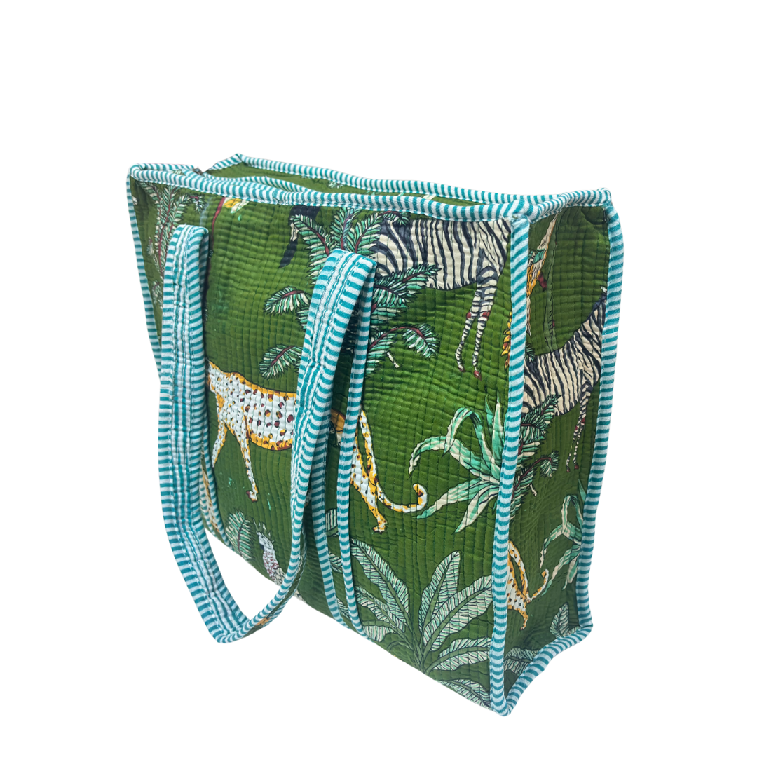 Artisan Quilted Bloom Cotton Tote - Handcrafted Shopping Companion