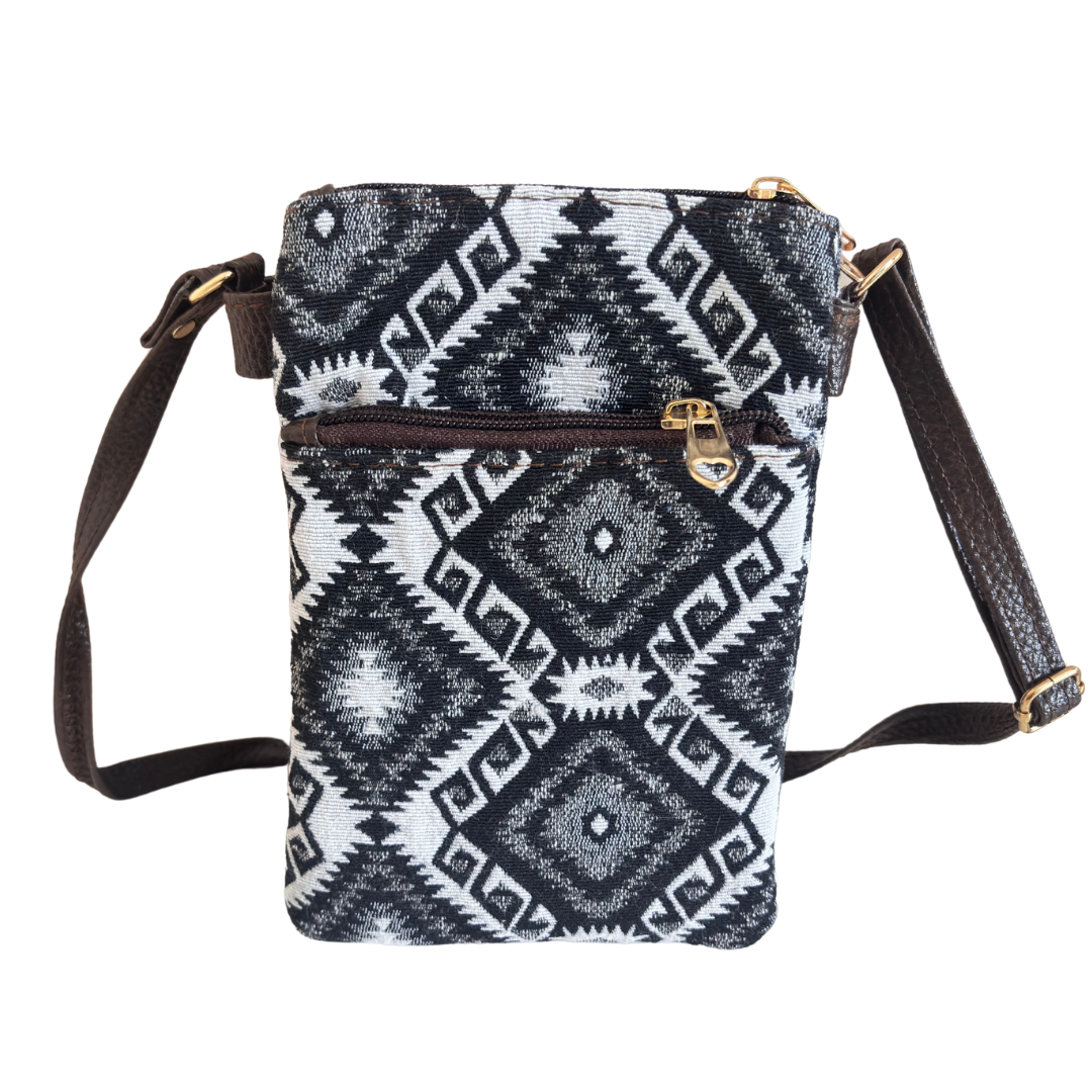 The Rugged Black & White Multiple Partition Mobile Crossbody Sling Bag