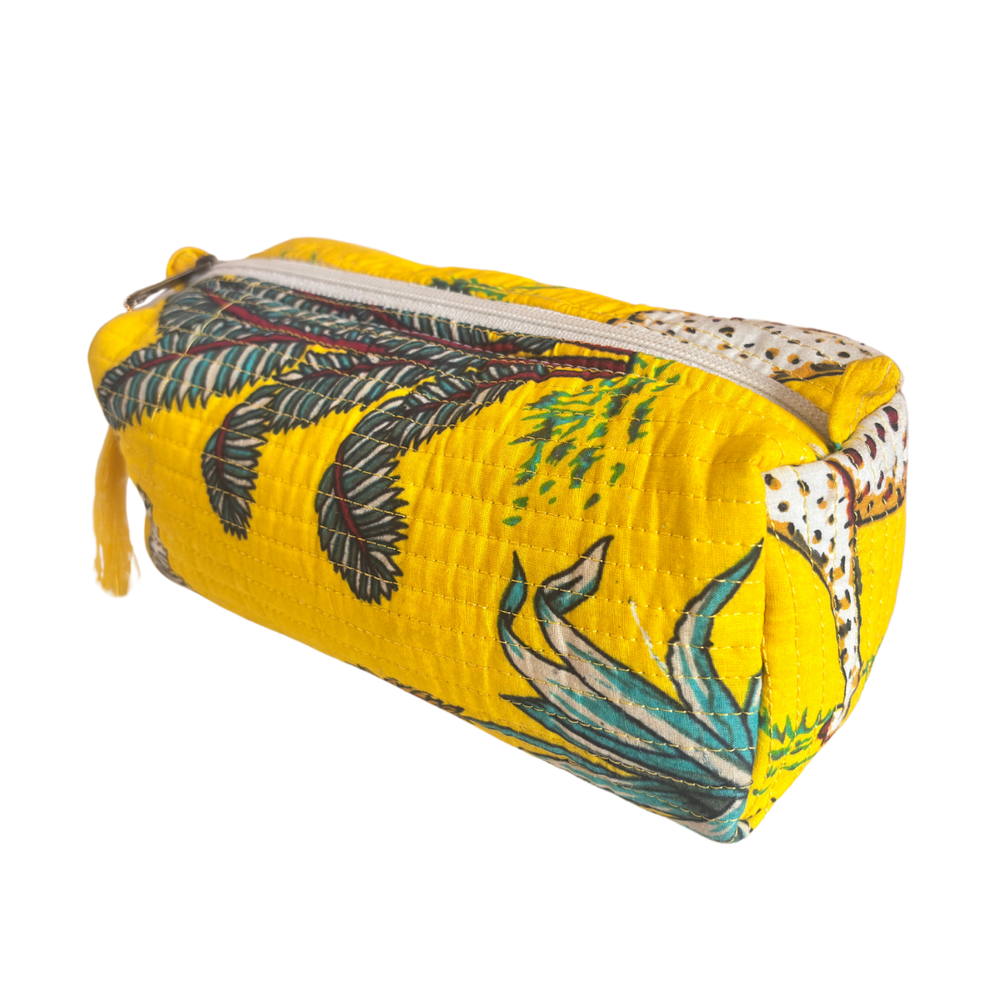Premium Waterproof Yellow Quilted Cotton Multi Purpose Pouch for Men & Women | Cosmetic Makeup Medicine Toiletry Travel Organizer Pouch - The House of RajPadmini