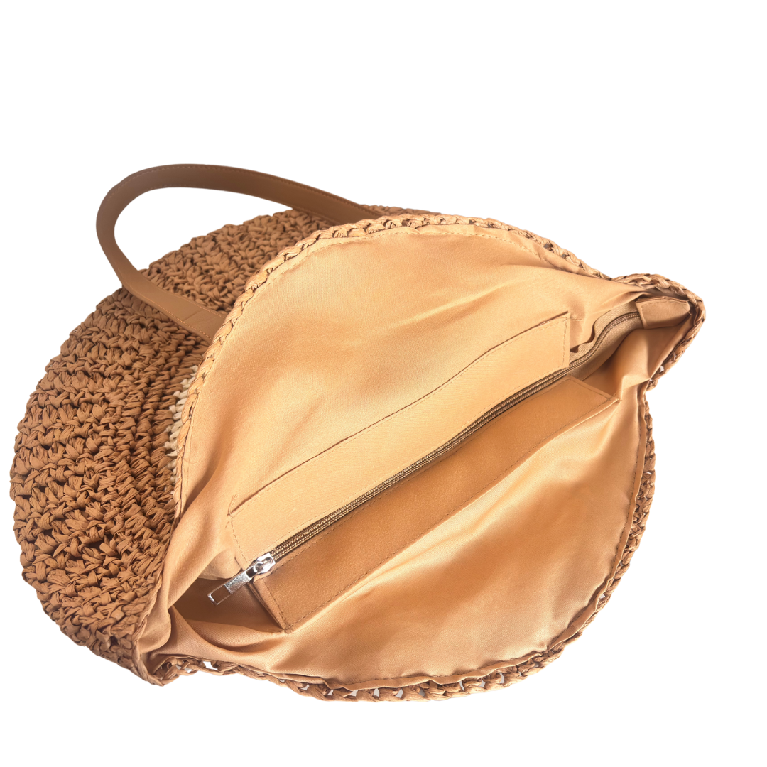 The Beach Party Edition - Premium Evil Eye Round Brown Straw Beach Tote