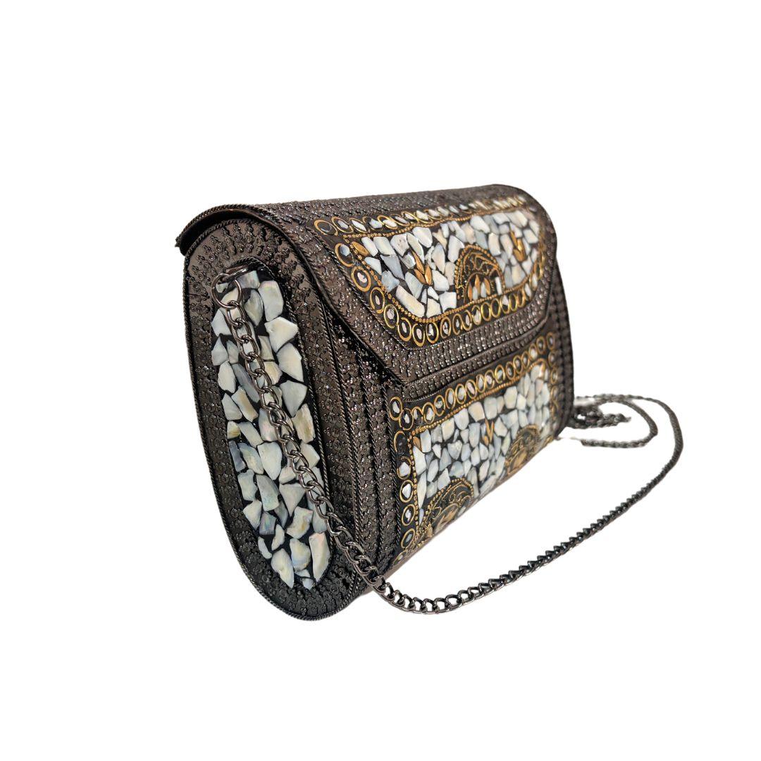 Premium Handcrafted Stone Metal Box Clutch - The House of RajPadmini