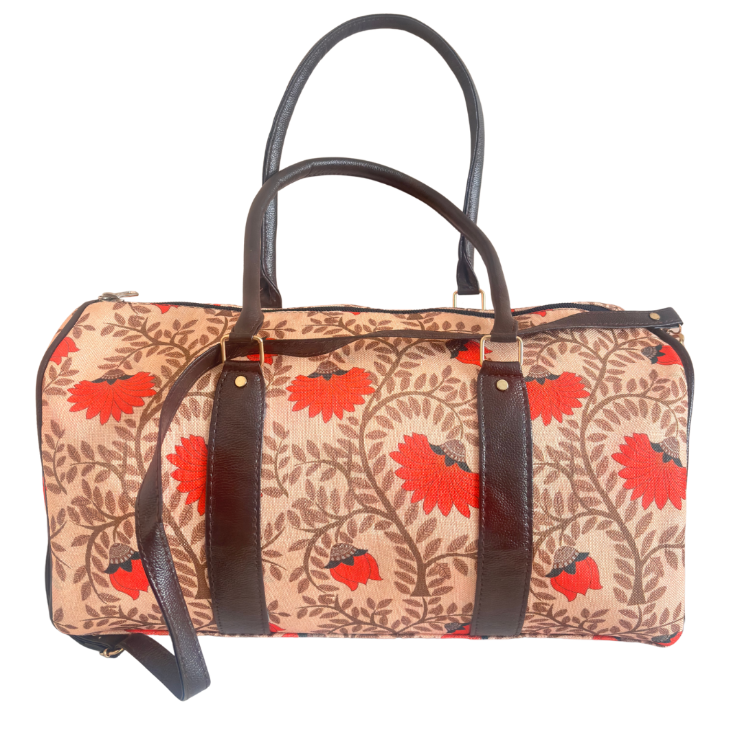 Maharani's Garden Heritage Edition: Royal Courtyard Collection | Hand-Painted Royal Flora Design Duffle