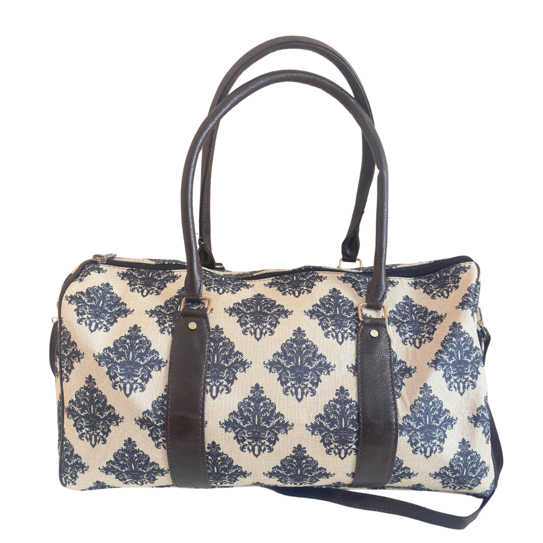 Haveli Heritage Edition- Indigo Palace Collection | Hand-Block Printed Royal Damask Pattern Duffle