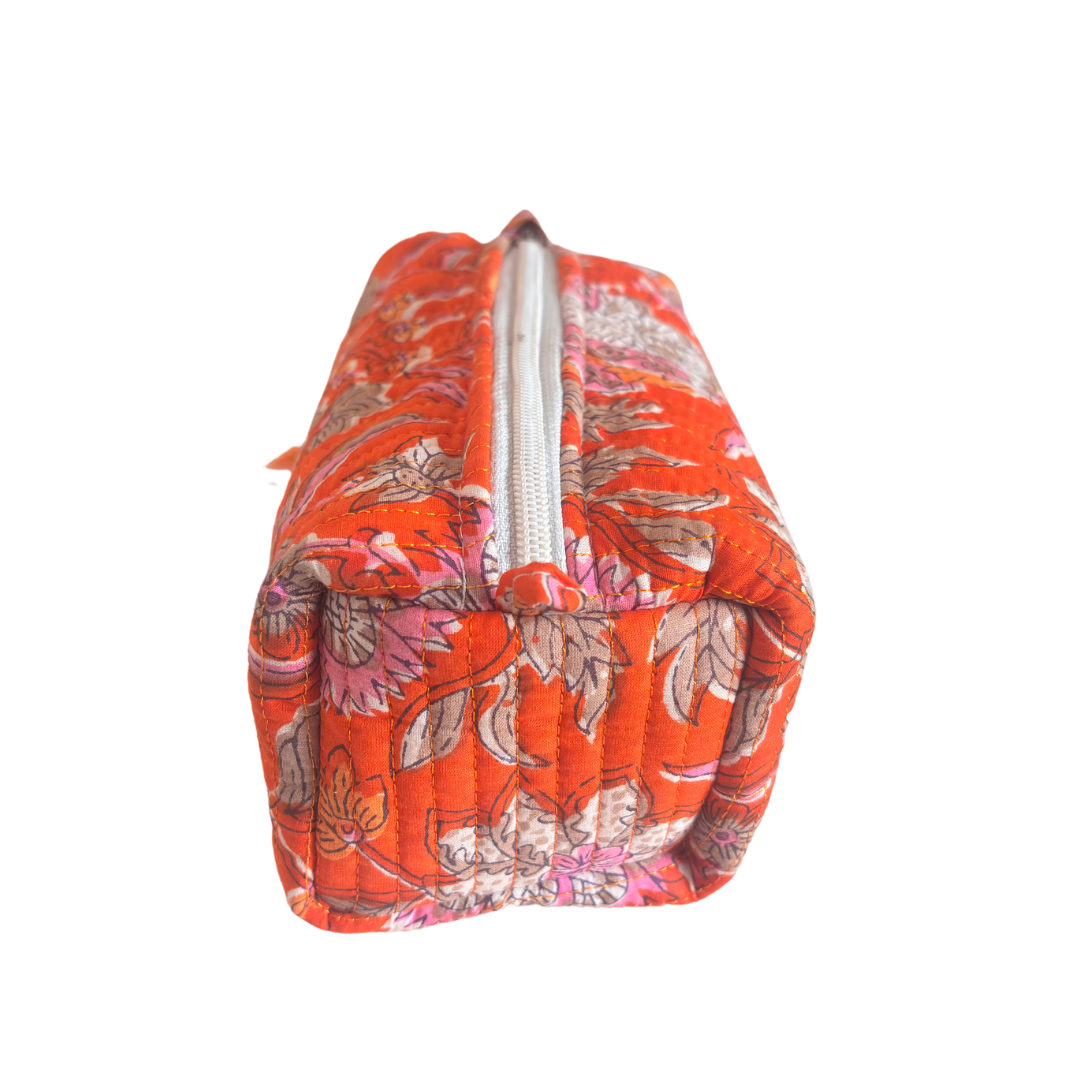 Premium Waterproof Red Quilted Cotton Multi Purpose Pouch for Men & Women | Cosmetic Makeup Medicine Toiletry Travel Organizer Pouch - The House of RajPadmini