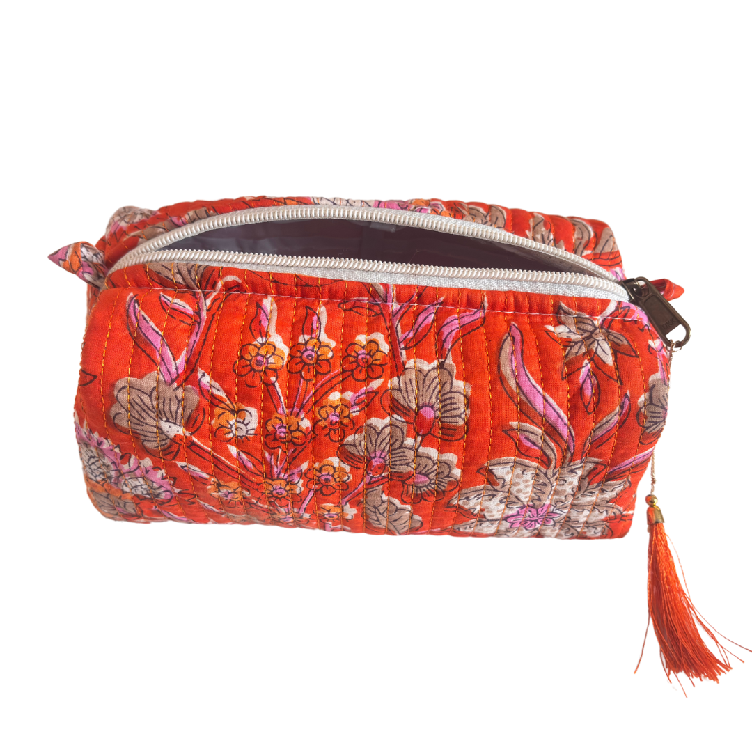 Premium Waterproof Red Quilted Cotton Multi Purpose Pouch for Men & Women | Cosmetic Makeup Medicine Toiletry Travel Organizer Pouch - The House of RajPadmini