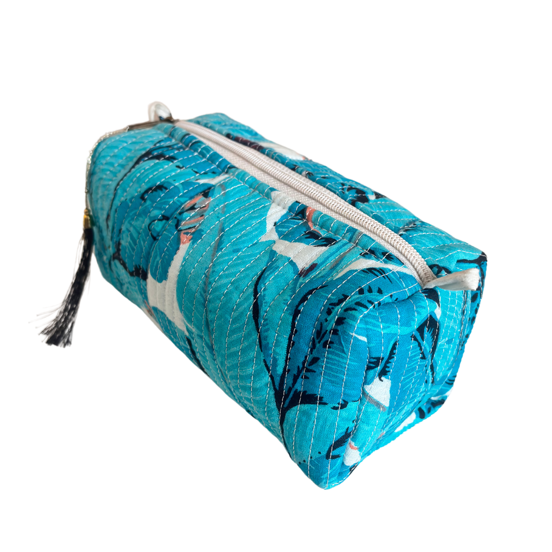 Premium Waterproof Green Quilted Cotton Multi Purpose Pouch for Men & Women | Cosmetic Makeup Medicine Toiletry Travel Organizer Pouch - The House of RajPadmini