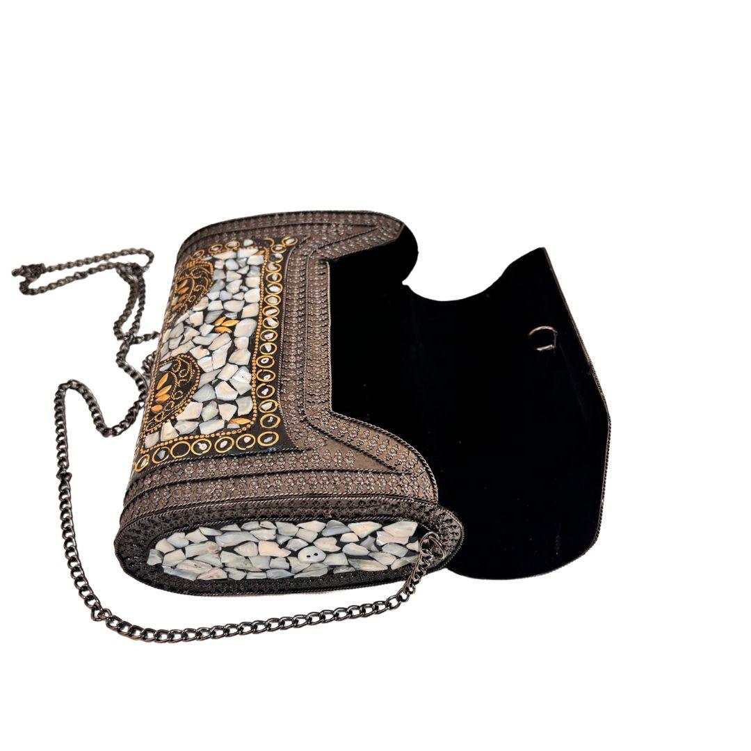 Premium Handcrafted Stone Metal Box Clutch - The House of RajPadmini