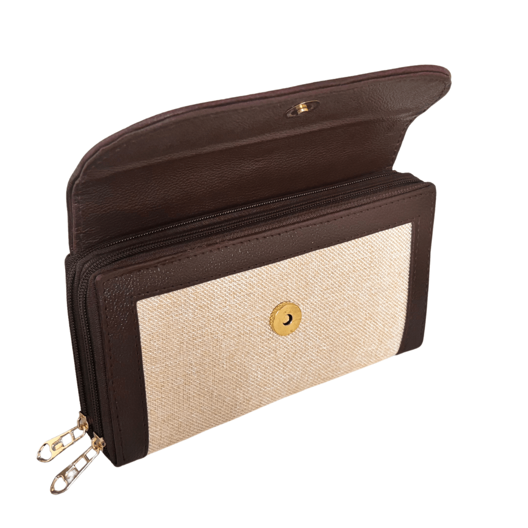 The Hamsafar Edition:- Women's Ethnic Pearl White Jute Fabric Wallet with Double Partition - The House of RajPadmini