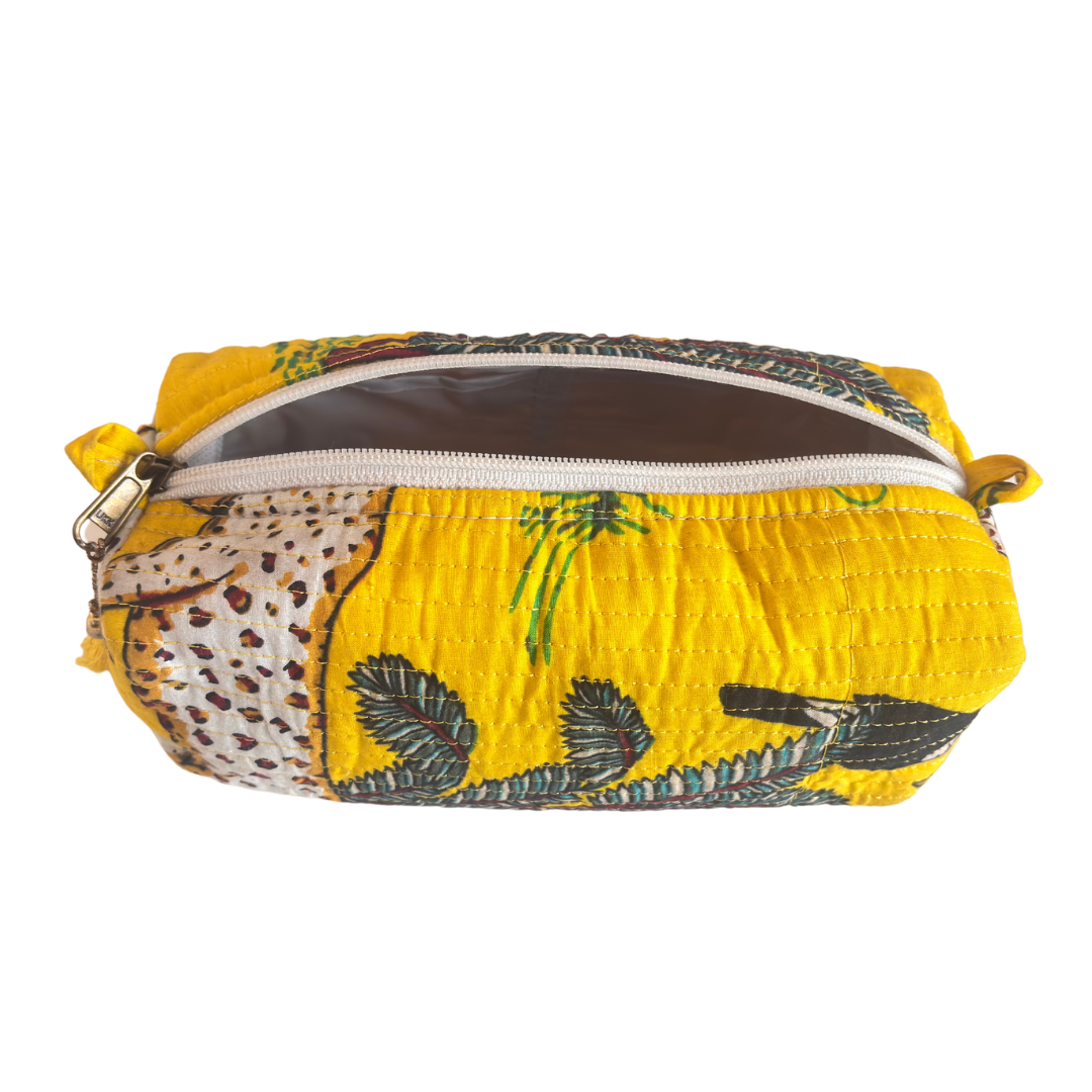 Premium Waterproof Yellow Quilted Cotton Multi Purpose Pouch for Men & Women | Cosmetic Makeup Medicine Toiletry Travel Organizer Pouch - The House of RajPadmini