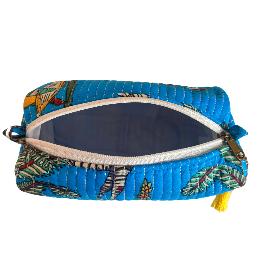 Premium Waterproof Blue Quilted Cotton Multi Purpose Pouch for Men & Women | Cosmetic Makeup Medicine Toiletry Travel Organizer Pouch - The House of RajPadmini