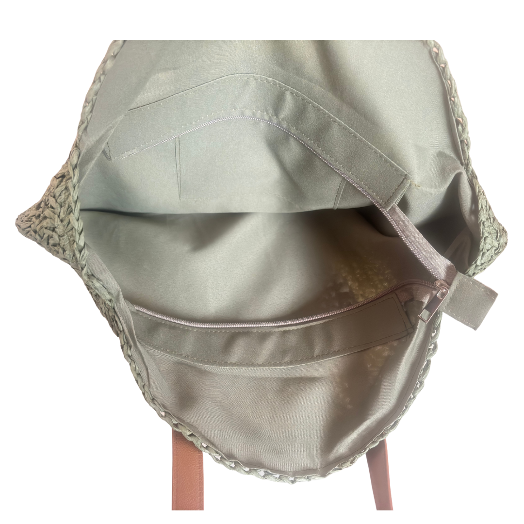 The Beach Party Edition - Premium Evil Eye Round Green Straw Beach Tote