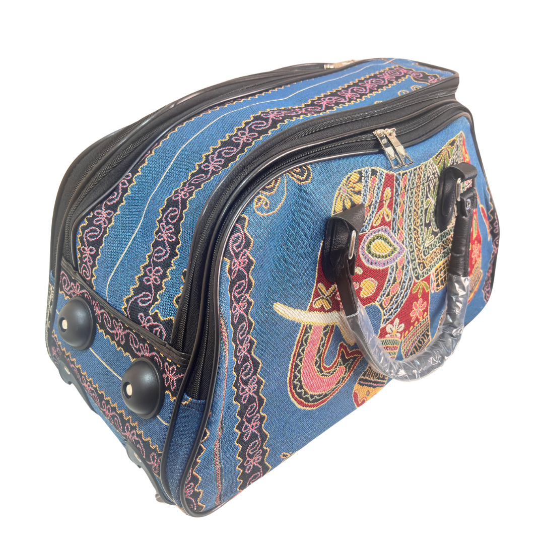 Fully Waterproof Elephant Printed Travel Duffle Trolley Bag