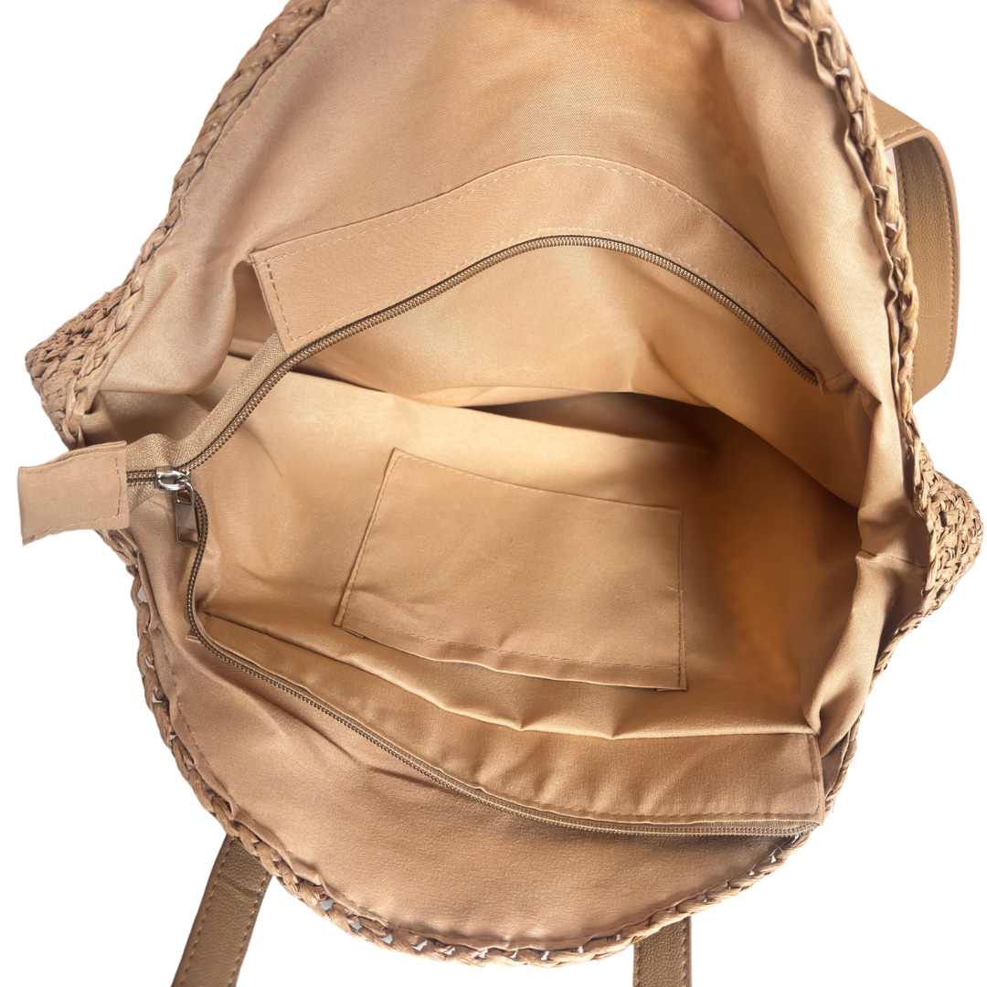 The Beach Party Edition - Premium Evil Eye Round Brown Straw Beach Tote