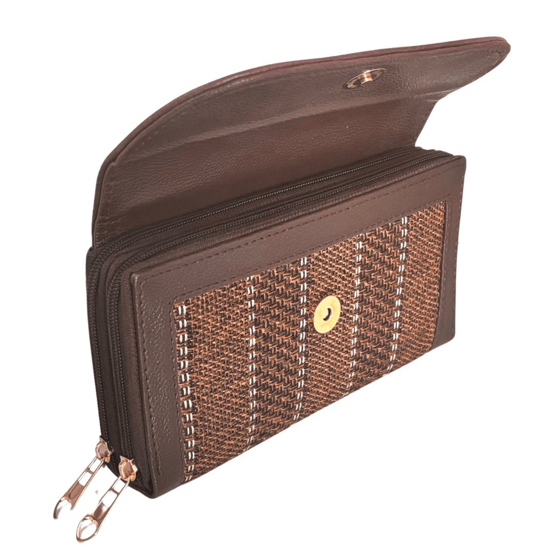 The Hamsafar Edition:- Women's Ethnic Rust Brown Jute Fabric Wallet with Double Partition - The House of RajPadmini