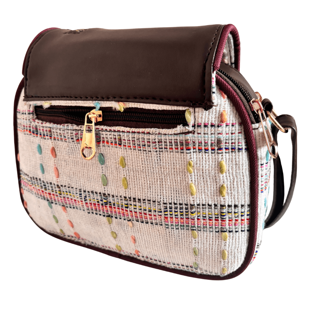 The Saheli Edition:- Women's White Jute Cross Zip Sling Bag - The House of RajPadmini