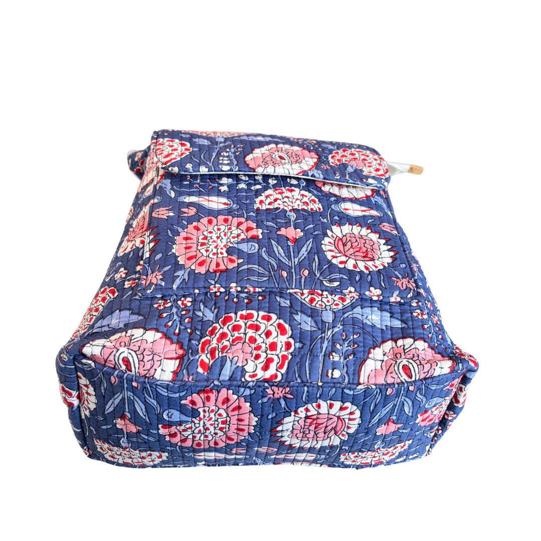 The Jungle Book Edition:- Premium Quilted Cotton Blue Backpack with Floral Print Design