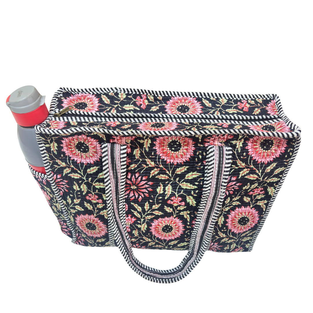 Artisan Quilted Bloom Cotton Tote - Handcrafted Shopping Companion